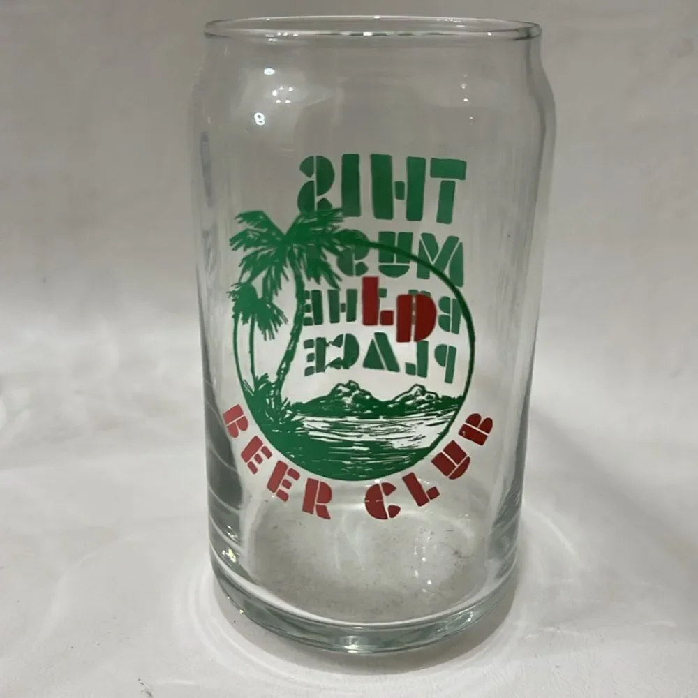 Beer Glasses 16 Ounce Blue Green Or White Lettering 5 1/4 In Tall 2 1/2 In Round